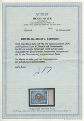 84 Pf. Karl Marx 1953, Wz. XI, postfrisches Seitenrandstück mit der ...